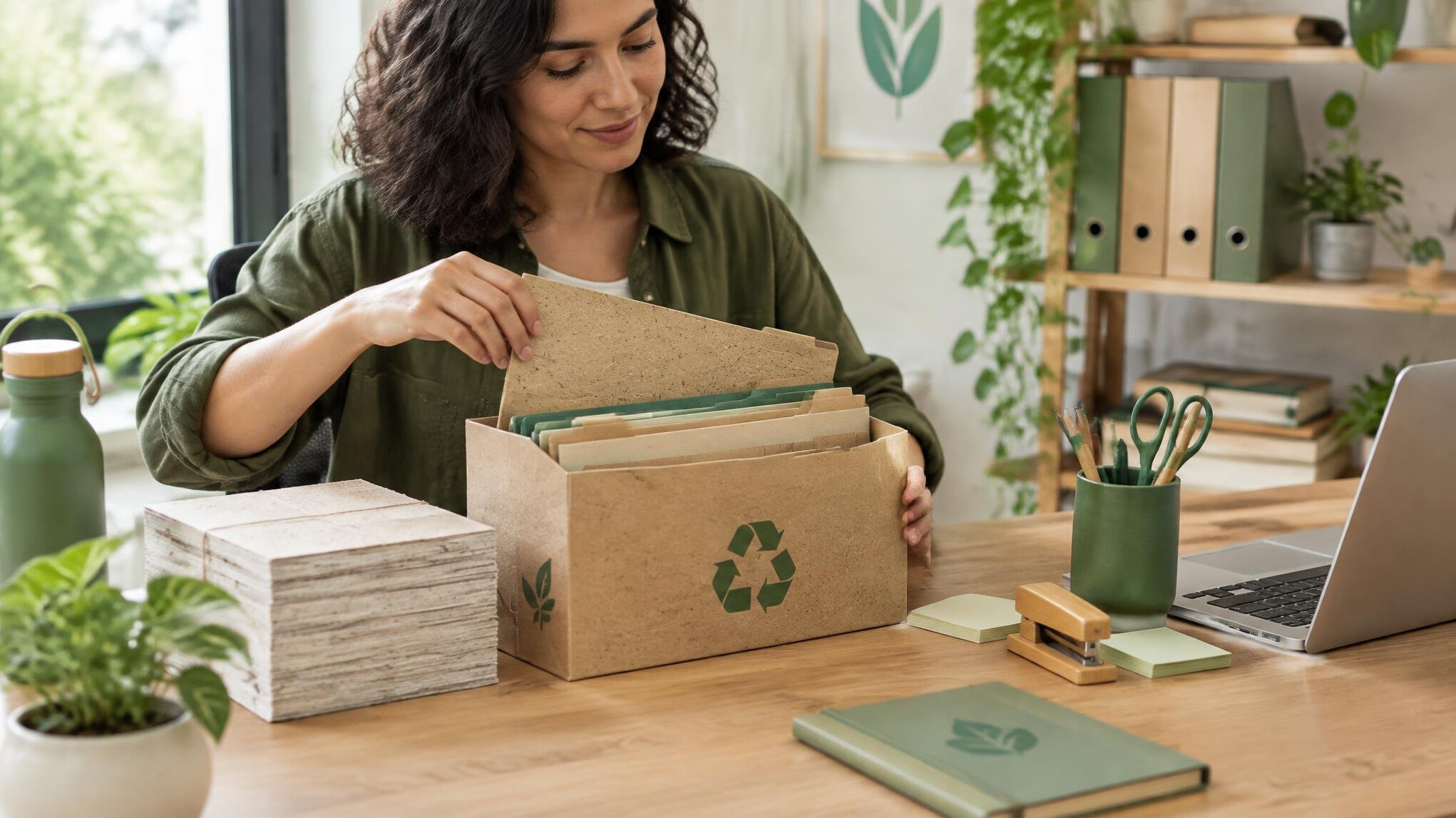 person organizing sustainable files